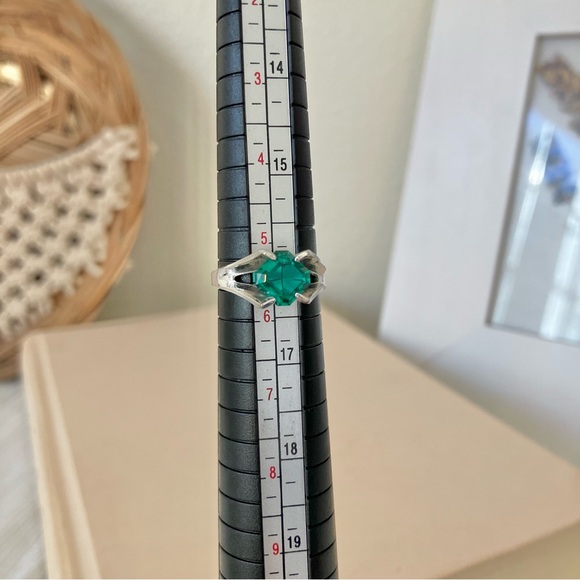 Art Deco Green Stone Emerald Square Cut Ring “Aiden” Diamond Forest Earthy Elven - Picture 11 of 14